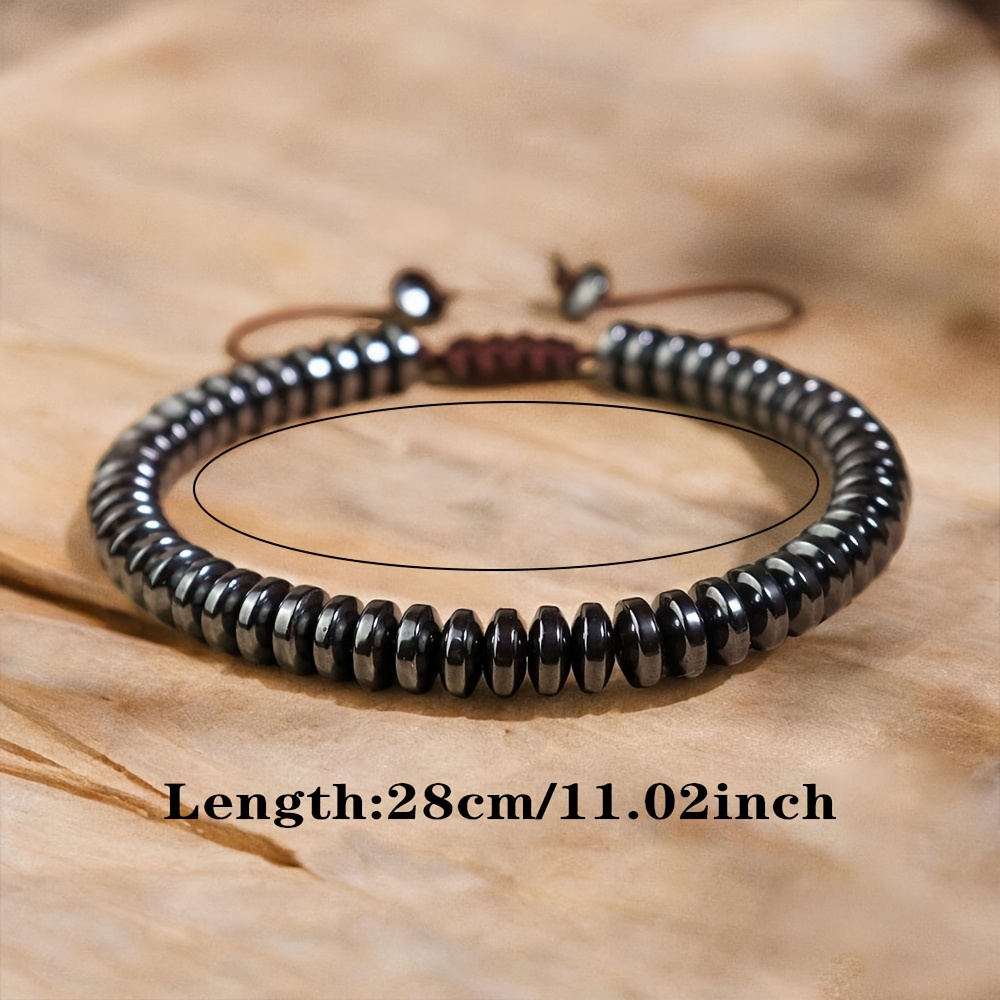 Unisex Natural Hematite Beads Bracelet, Adjustable Gift